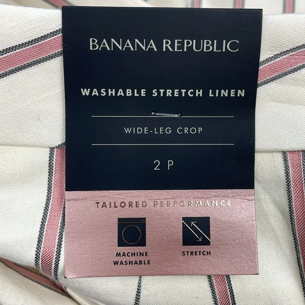 NWT Banana Republic High Rise Wide Leg Crop Pants Linen Blend White Red Stripe